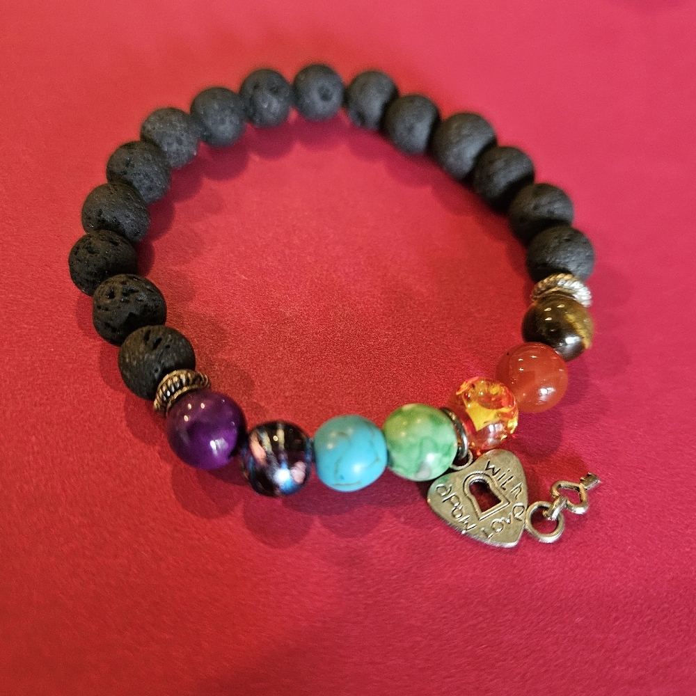 Elasticated beaded lava rock aromatherapy bangle for oils 2" dia